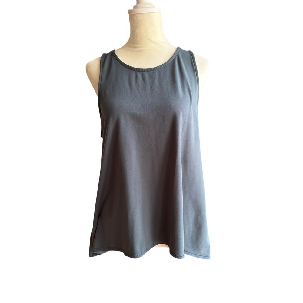 Yogalicious Large Flowy Activewear Tank Top Open Back High-Low Hem Dark Gray